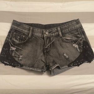 Black Low Rise shorts with black Lace appliqué